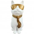 Statue chat en r&eacute;sine blanc laqu&eacute; avec lunettes et cravate dor&eacute;es 30 cm