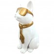 Statue chat en résine blanc laqué avec lunettes et cravate dorées 30 cm - 2