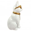 Statue chat en résine blanc laqué avec lunettes et cravate dorées 30 cm - 5