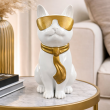 Statue chat en résine blanc laqué avec lunettes et cravate dorées 30 cm - 8