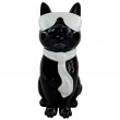 Statue chat en r&eacute;sine noire laqu&eacute;e avec lunettes et cravate blanches 30 cm