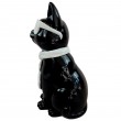 Statue chat en résine noire laquée avec lunettes et cravate blanches 30 cm - 3