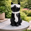 Statue chat en résine noire laquée avec lunettes et cravate blanches 30 cm - 7