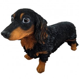 Statue teckel à poils longs en résine noir et feu réaliste 53 cm