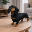 Statue teckel à poils courts debout en résine noir et feu réaliste 30 cm - 5