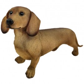 Statue teckel à poils courts debout en résine fauve réaliste 30 cm