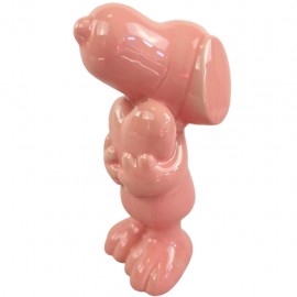 Statue céramique Snoopy rose poudré vernissée avec cœur 20 cm