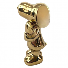 Statue céramique Snoopy dorée chromée miroir avec cœur 20 cm
