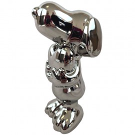 Statue céramique Snoopy argentée chromée miroir avec cœur 20 cm