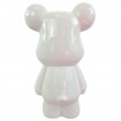 Statue ours céramique blanc nacré irisé avec cœur 28 cm - 2