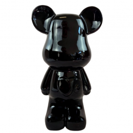 Statue ours céramique noire laquée avec cœur 28 cm