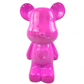 Statue ours céramique rose fuchsia laquée avec cœur 28 cm