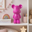 Statue ours céramique rose fuchsia laquée avec cœur 28 cm - 5