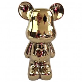 Statue ours céramique dorée chromée miroir avec cœur 28 cm
