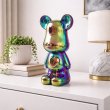 Statue ours céramique holographique irisée multicolore avec cœur 28 cm - 6