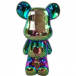 Statue ours c&eacute;ramique holographique iris&eacute;e multicolore avec c&oelig;ur 28 cm