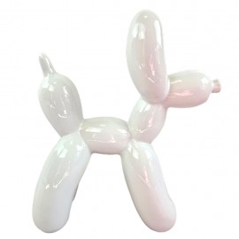 Statue chien ballon céramique blanche nacrée irisée 27 cm