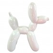 Statue chien ballon c&eacute;ramique blanche nacr&eacute;e iris&eacute;e 27 cm