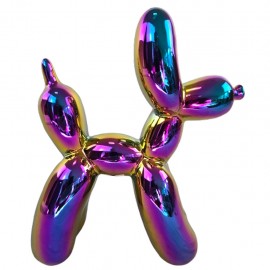 Statue chien ballon céramique argentée chromée irisée 27 cm