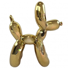 Statue chien ballon céramique dorée chromée miroir 27 cm