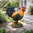 Statue coq en résine réaliste plumage noir et or 34 cm - 5
