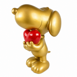 Statue Snoopy en résine dorée avec cœur rouge 60 cm
