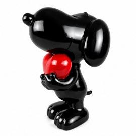 Statue Snoopy en résine noire avec cœur rouge 60 cm