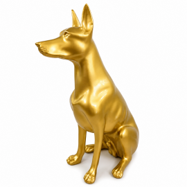 Statue Doberman en résine dorée assis 38 cm