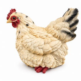 Statue poule en résine réaliste crème 22 cm