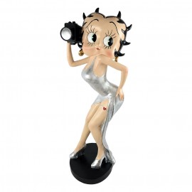 Statue Betty Boop en résine photographe robe argentée 94 cm