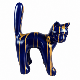 Statue chat en résine bleu et or design 67 cm