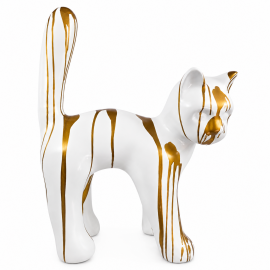 Statue chat en résine blanc et or design 67 cm