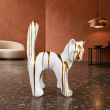 Statue chat en résine blanc et or design 67 cm - 4