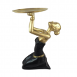 Statue femme agenouillée porte-plateau métal noir et doré 64 cm - 4