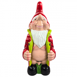 Statue nain de jardin humoristique en résine veste ouverte 60 cm