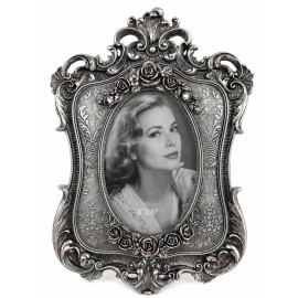 Cadre photo baroque en résine argentée à roses – 27 cm