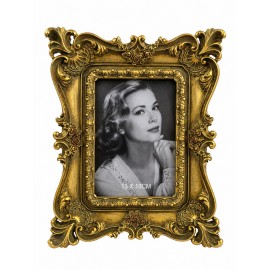 Cadre photo baroque en résine dorée à roses et feuillages – 28 cm