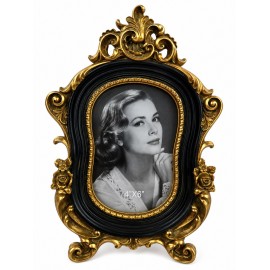 Cadre photo baroque en résine noir et doré – 28 cm