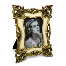 Cadre photo baroque ivoire et doré en résine – 25 cm