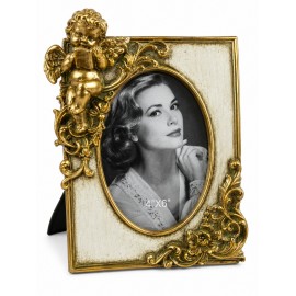 Cadre photo ange en résine ivoire et doré – 22 cm
