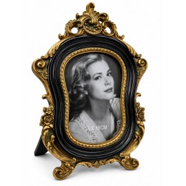 Cadre photo baroque en résine noir et doré – 31 cm