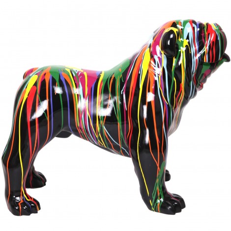 Statue en résine CHIEN bouledogue anglais noir et multicolore - 90 cm