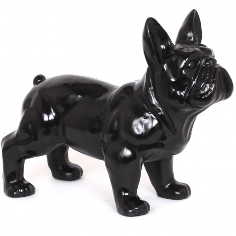 Statue chien bouledogue Français noir en résine - 45 cm