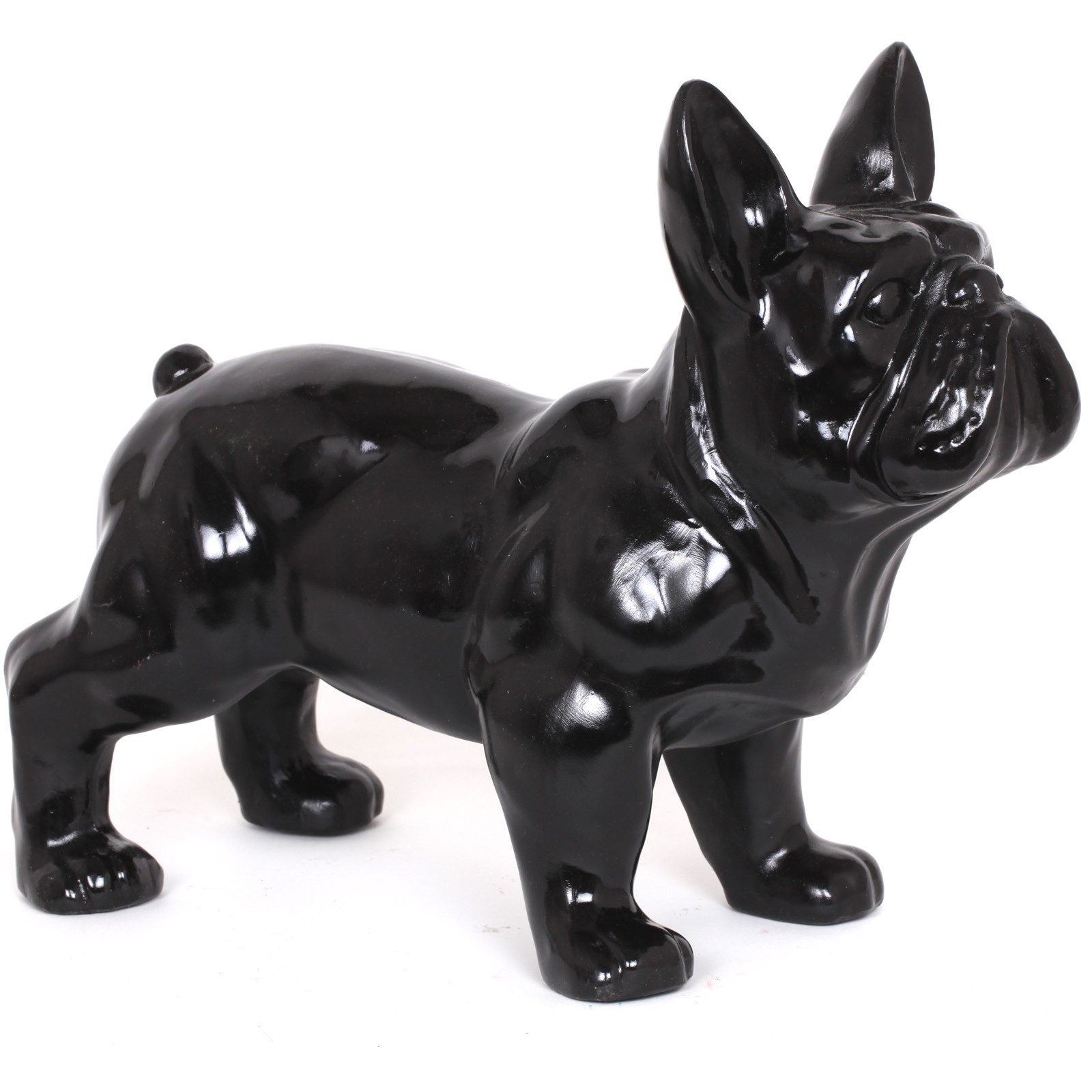 Statue chien bouledogue Français noir en résine 45 cm Prince Dé...