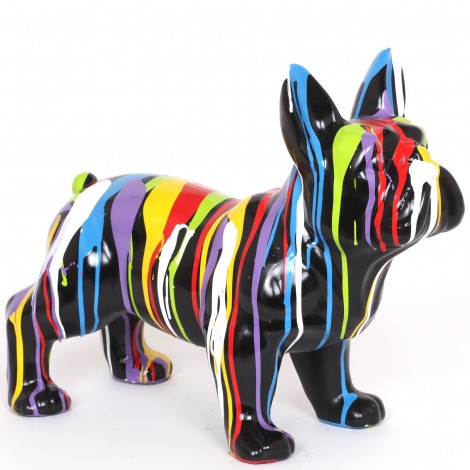 Statue chien en résine bouledogue Français multicolore Martin - 50 cm