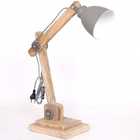 Lampe vintage en bois clair et fer couleur gris atelier réglable - 67 cm