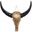 Statue tête de vache taureau trophée motif indien en résine doré - 77 cm