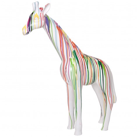 Statue girafe en résine multicolore fond blanc 110 cm