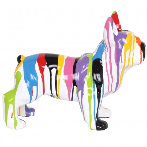 Statue chien en résine bouledogue Français multicolore (Dominique) - 50 cm