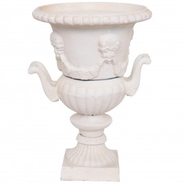 Vase Médicis jardinière en fonte avec poignées de couleur blanc - 32 cm